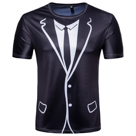 Men's 3D Short-Sleeved T-Shirt Fake Two-Piece Suit Printing Casual Short-Sleeved T-Shirt